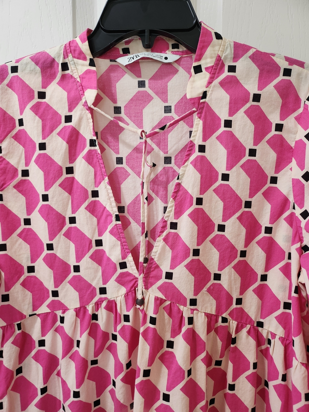 ZARA Geometric Pink & White Tiered Tunic Mini Dress Size L - Picture 3 of 13